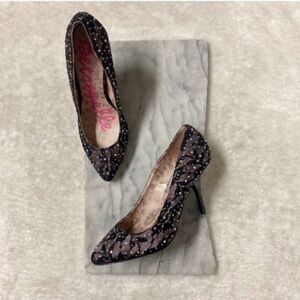 Betsey Johnson y2k Betseyville Heels Size 7 Pointy Toe Black Pink Lace